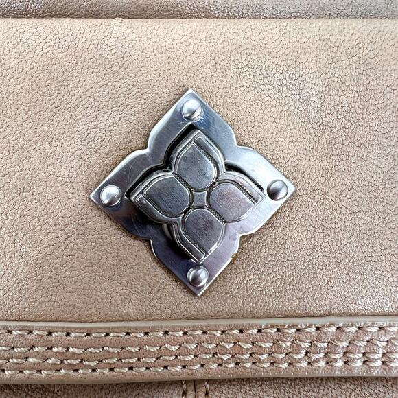 BCBG MAX AZRIA Tan Leather Handbag Purse Satchel with Double Handle - Picture 3 of 10